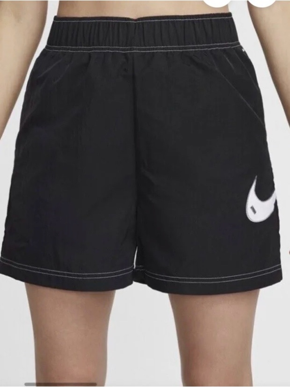 Nike Black Athletic Elastic-Waist Shorts with White Swoosh